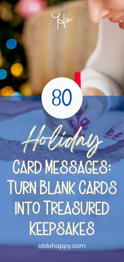 Pinterest pin titled "80 Holiday Card Messages: Turn Blank Cards into Treasured Keepsakes"