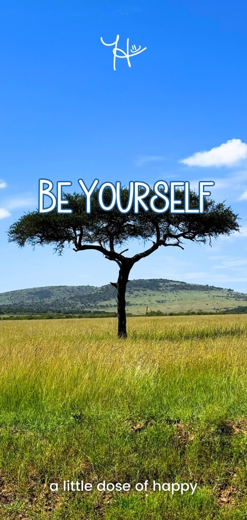 Inspirational blue aesthetic wallpaper from a little dose of happy (aldohappy.com) that says, "Be Yourself"