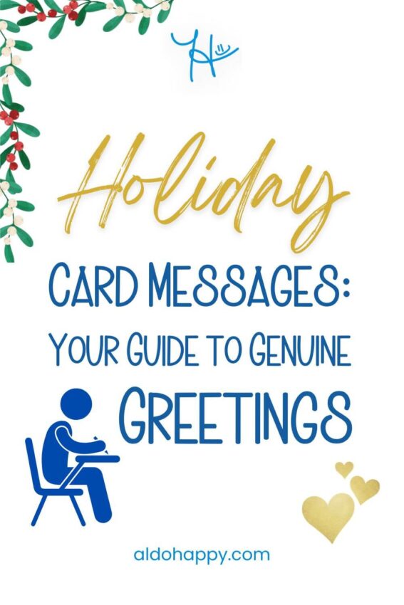 Pinterest featured image for article titled "80 Holiday Card Messages: Your Guide to Genuine Greetings" by a little dose of happy (aldohappy.com)