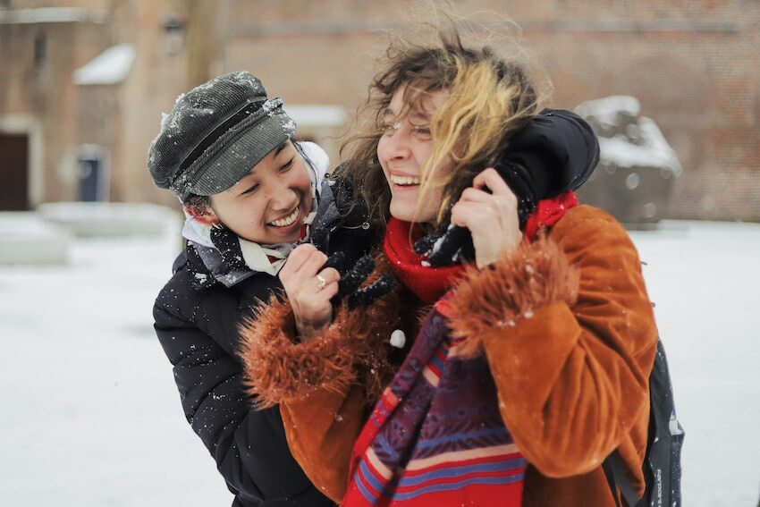 two friends laughing
