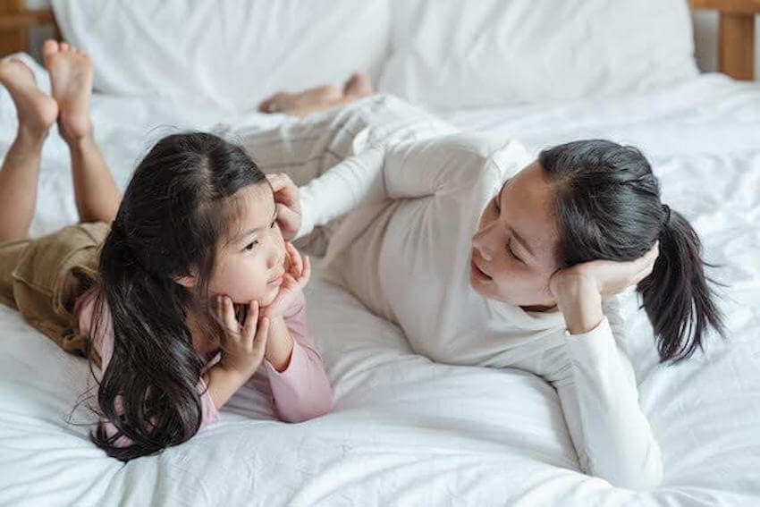 woman talking to her young relative