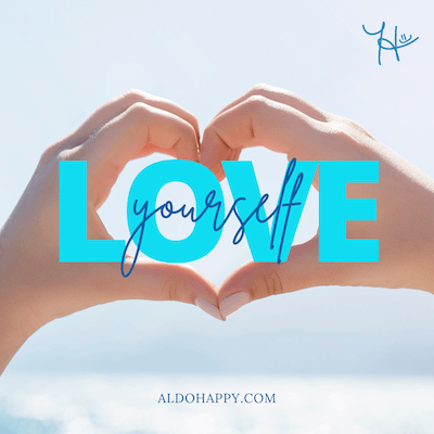 inspirational quote from a little dose of happy that says, "love yourself"