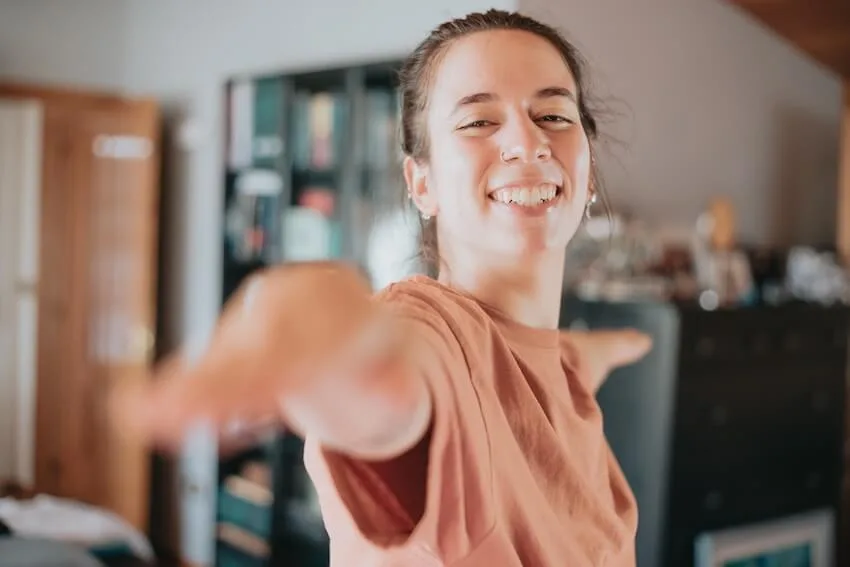 happy woman doing yoga