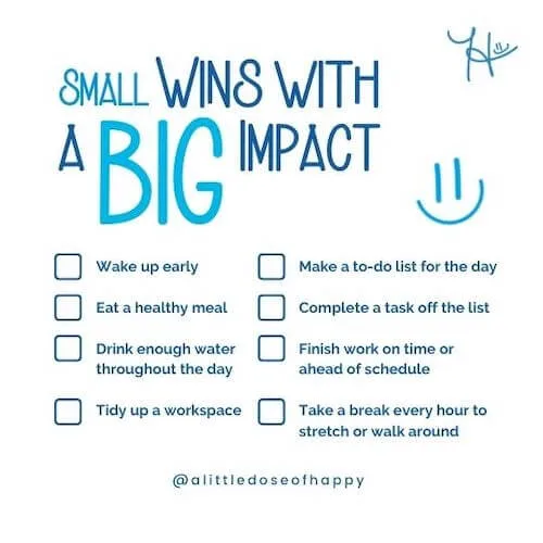 Small wins examples list - daily habits for success (a little dose of happy)