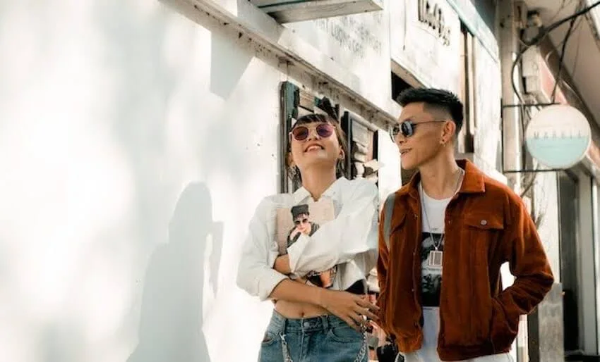 two friends walking and talking