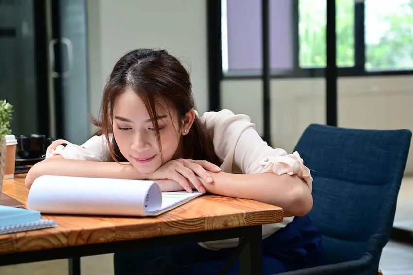woman analyzing her notes